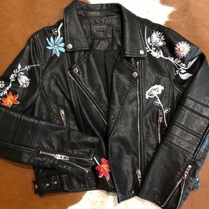 Floral PU leather motorcycle jacket